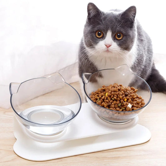 Elevated Non-Slip Double Cat Bowls with Inclined Stand