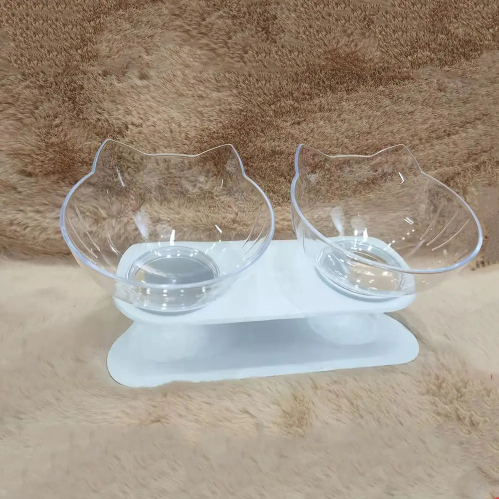 Elevated Non-Slip Double Cat Bowls with Incline Stand - Ideal Feeding Solution for Cats and Kittens