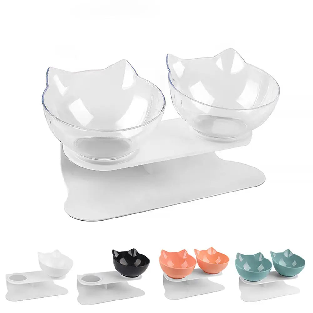 Elevated Non-Slip Double Cat Bowls with Incline Stand - Ideal Feeding Solution for Cats and Kittens