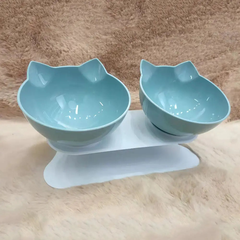 Elevated Non-Slip Double Cat Bowls with Incline Stand - Ideal Feeding Solution for Cats and Kittens