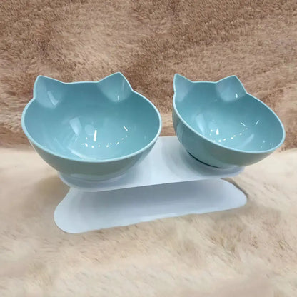 Elevated Non-Slip Double Cat Bowls with Incline Stand - Ideal Feeding Solution for Cats and Kittens