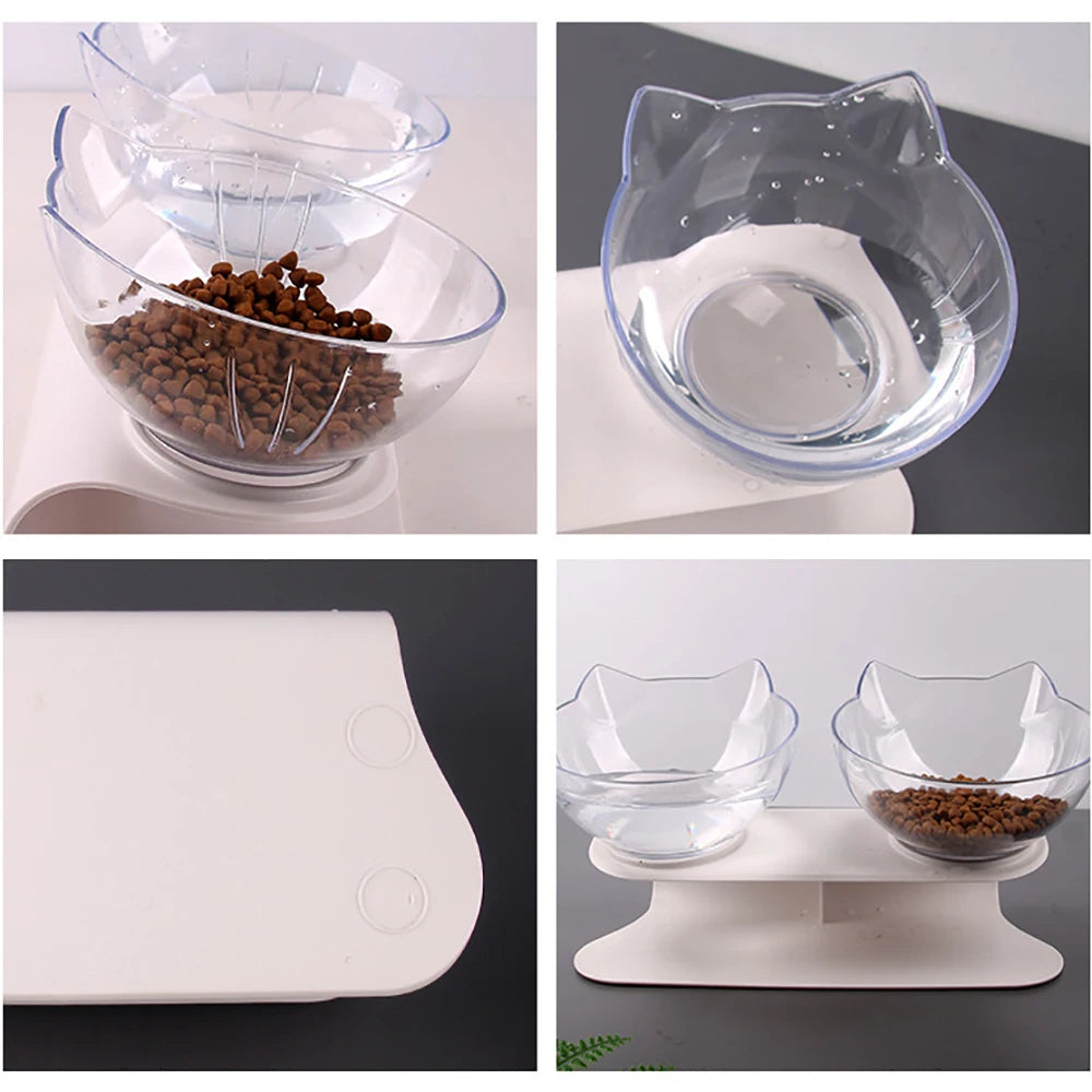 Elevated Non-Slip Double Cat Bowls with Incline Stand - Ideal Feeding Solution for Cats and Kittens