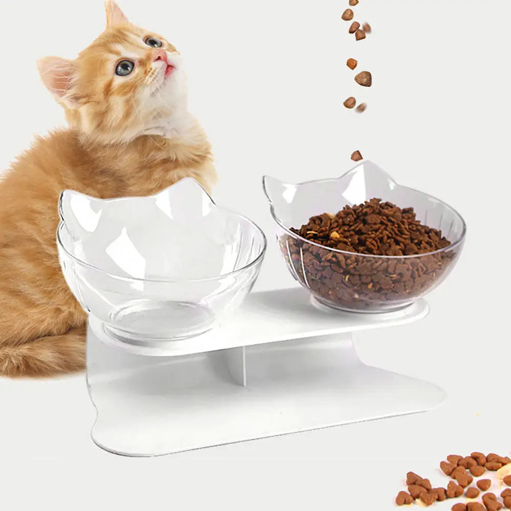Elevated Non-Slip Double Cat Bowls with Incline Stand - Ideal Feeding Solution for Cats and Kittens