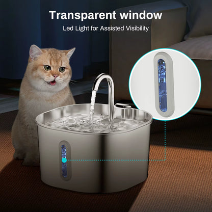2.2L Automatic Cat and Dog Water Fountain with Faucet Stainless Steel Filter Silent Water Pump Cat Water Fountain Supplies